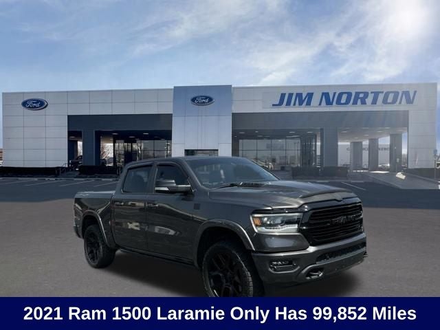 2021 RAM 1500 Laramie in Crystal Metallic — front three-quarter view