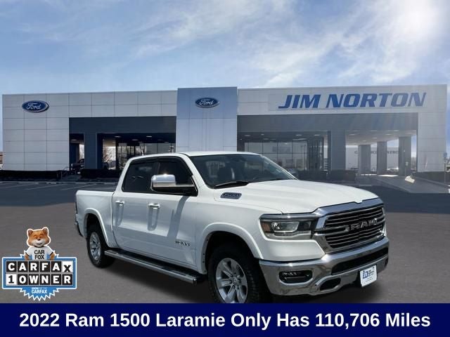 2022 RAM 1500 Laramie in Bright White Clearcoat — front three-quarter view