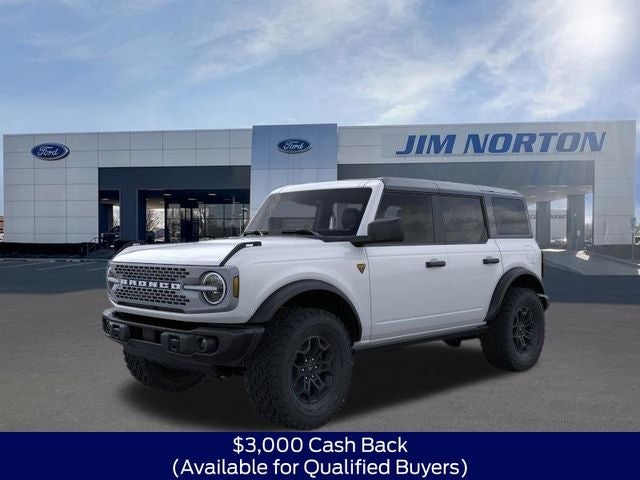 2026 Ford Bronco Badlands in Oxford White — front three-quarter view