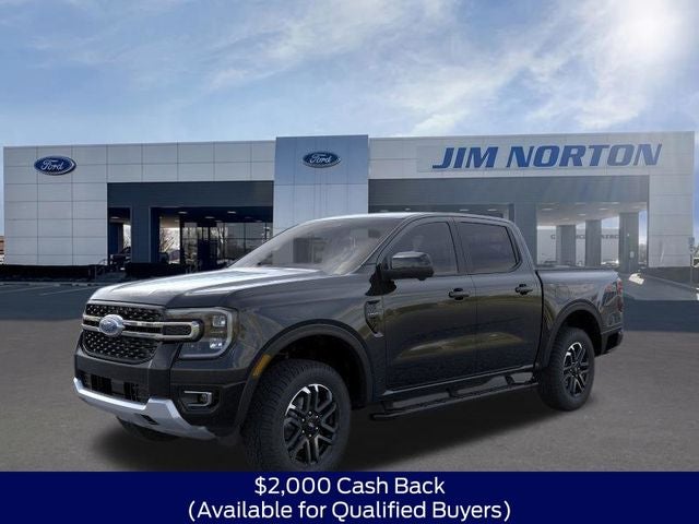 2026 Ford Ranger Lariat in Shadow Black — front three-quarter view