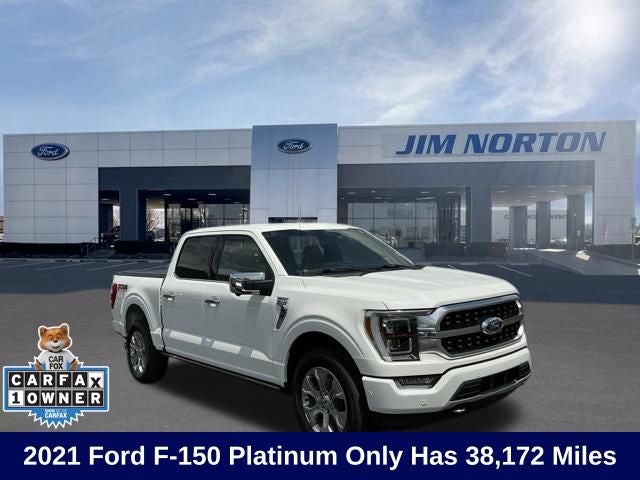 2021 Ford F-150 Platinum in Star White Metallic Tri-Coat — front three-quarter view