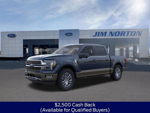 2026 Ford F-150 King Ranch in Blue Metallic — front three-quarter view