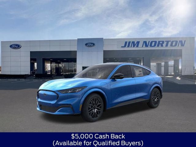 2026 Ford Mustang Mach-E Premium in Blue Metallic — front three-quarter view